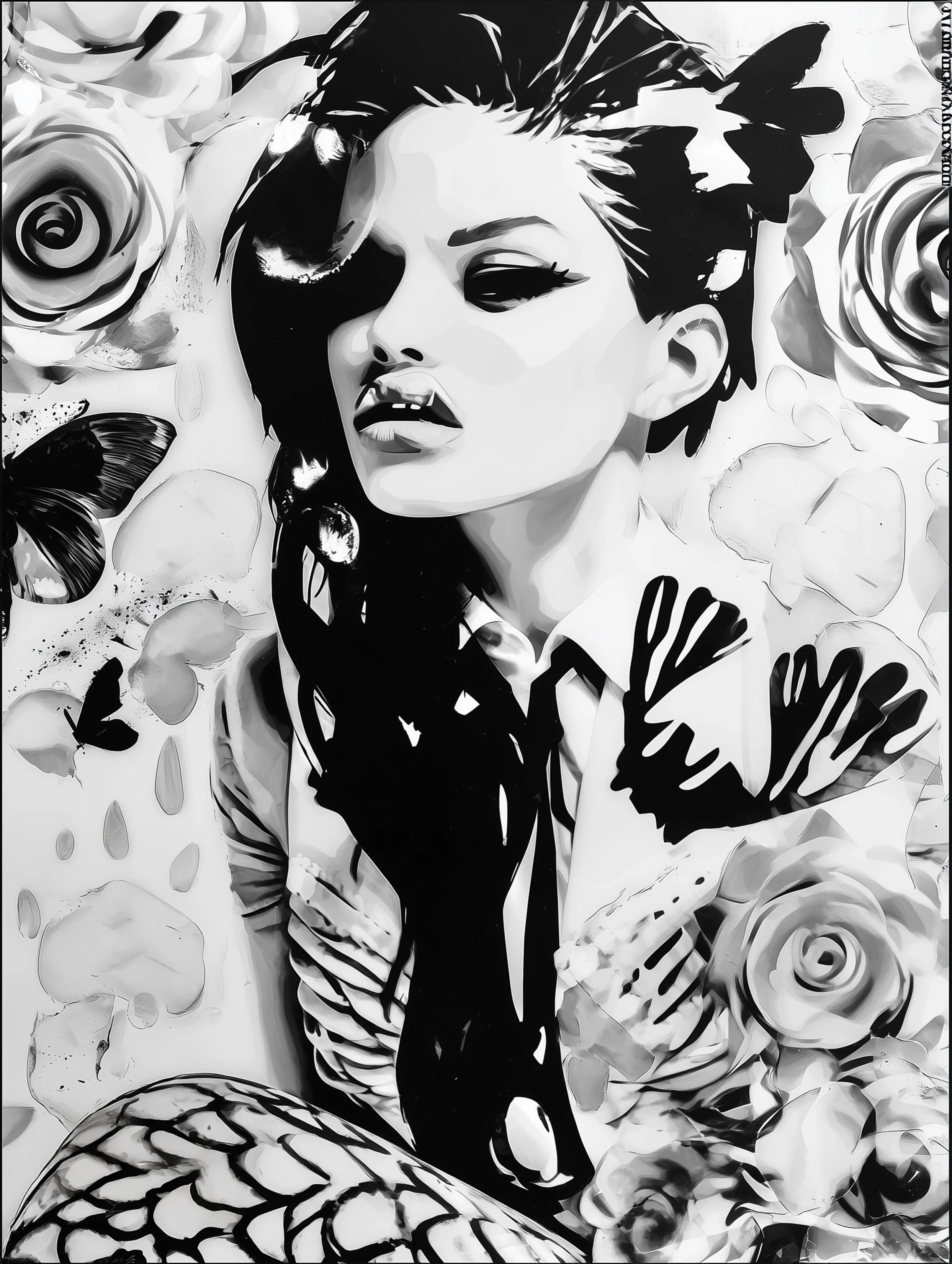 Free printable mermaid coloring page for adults featuring pouting mermaid with flowers